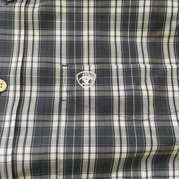 Ariat Wrinkle Free Check Shirt Men's XL Long Sleeve Blue White Button Down Work - Picture 6 of 9